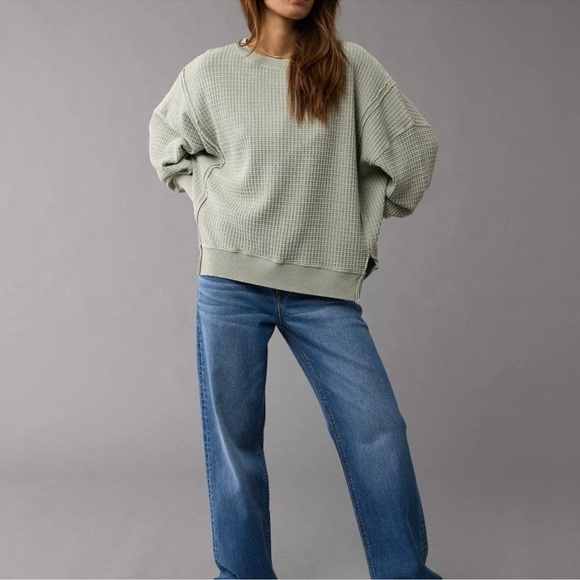 AE Big Hug Waffle Crew Neck Sweatshirt - Picture 2 of 15